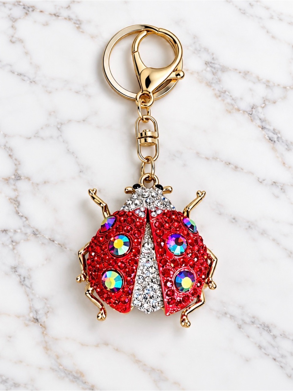 Gold-Tone Red Crystal Ladybug Bag Charm/Keyring